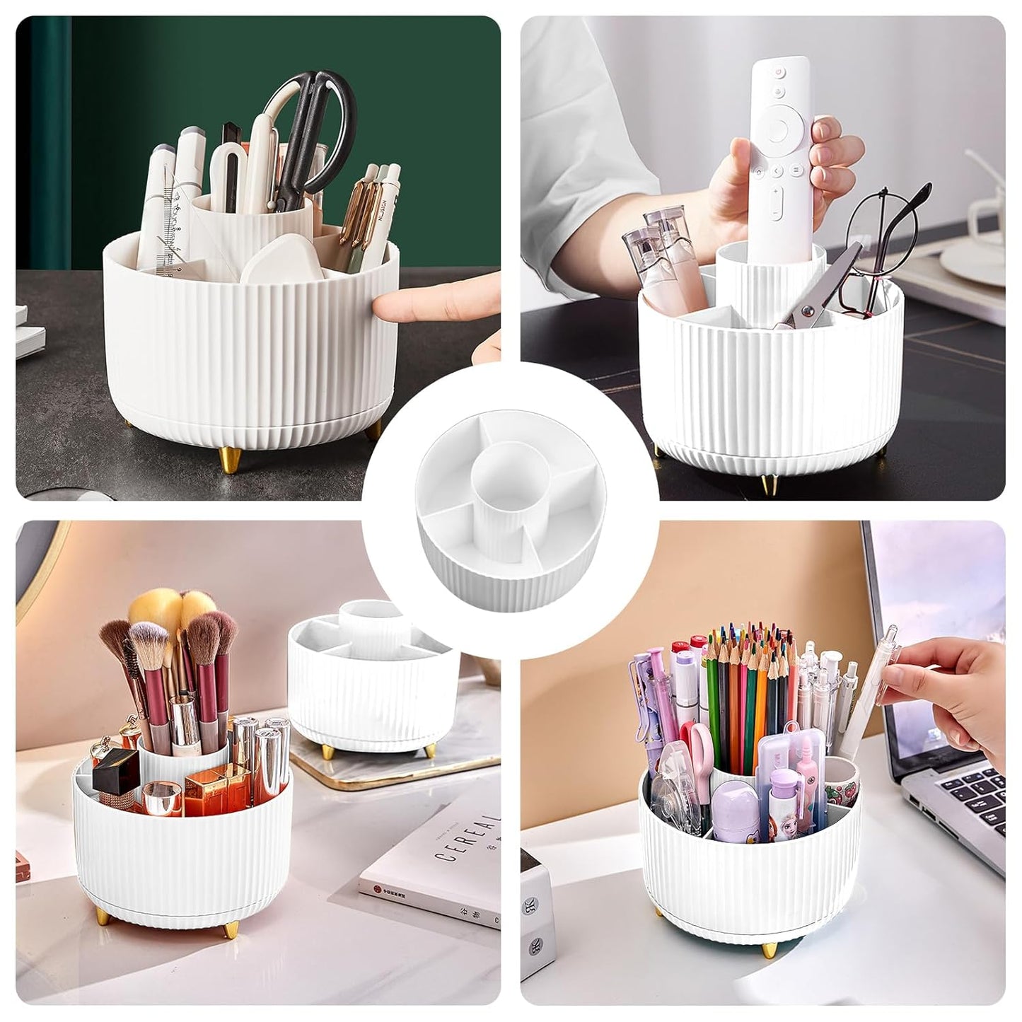 Diesisa Makeup Brush Holder Organizer,360° Rotating Makeup Brush Organizer,5 Slot Make up Brushes Cup for Cosmetics, Nail Polish, Art Supply, Bathroom