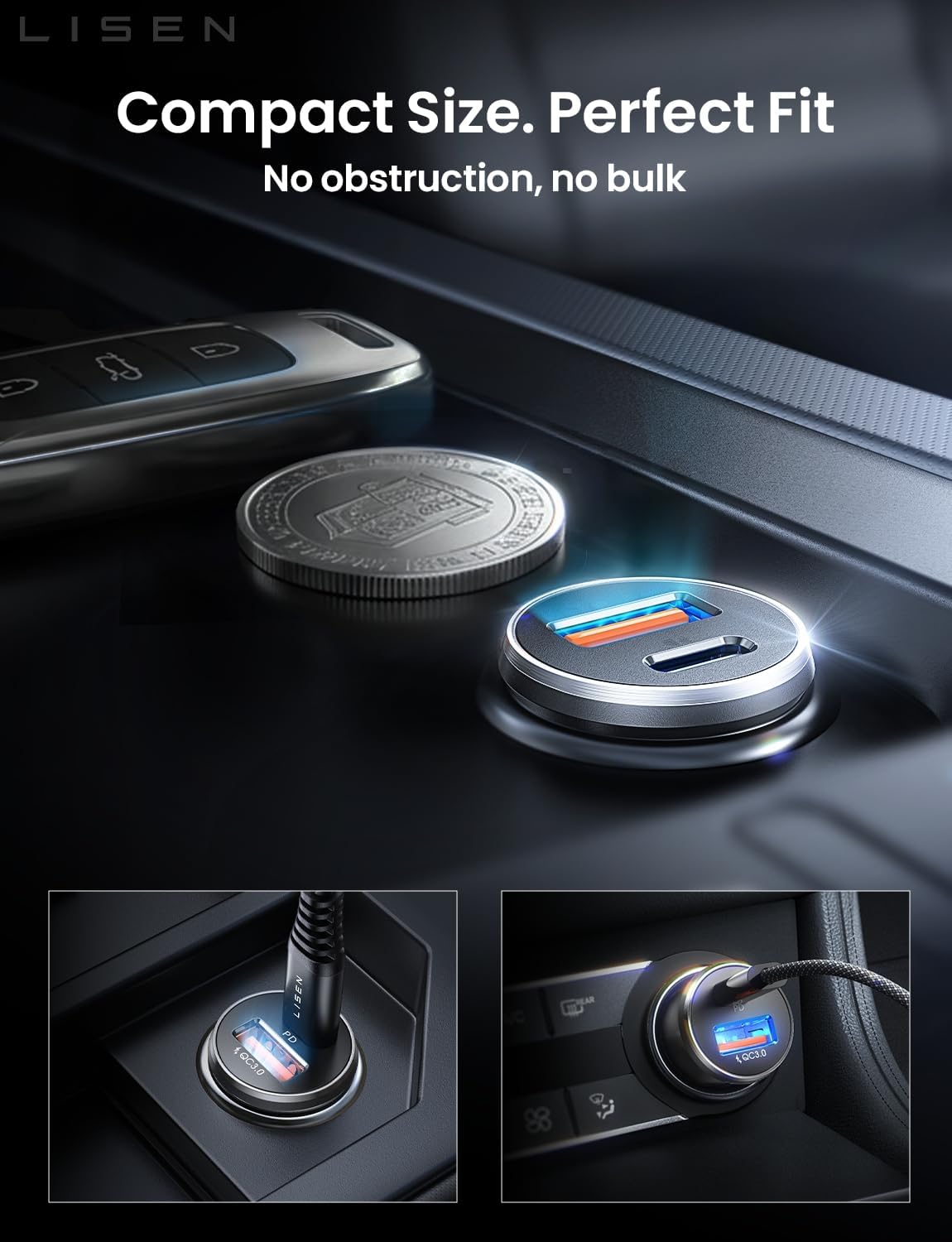 1 Pcs USB Type C Charger for Xiaomi Samsung Huawei iPhone Power 100W/200W QC3.0 PD Mini Car Charger 12-24V Lighter Fast Charging Car