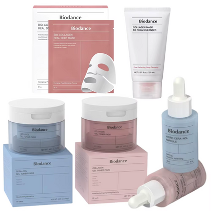 Korean Biodance Skin Care Kit - Collagen Gel Toner Pads, Bio-Collagen Real Deep Mask, Nourishing, Moisturizing, Calming, Tighten
