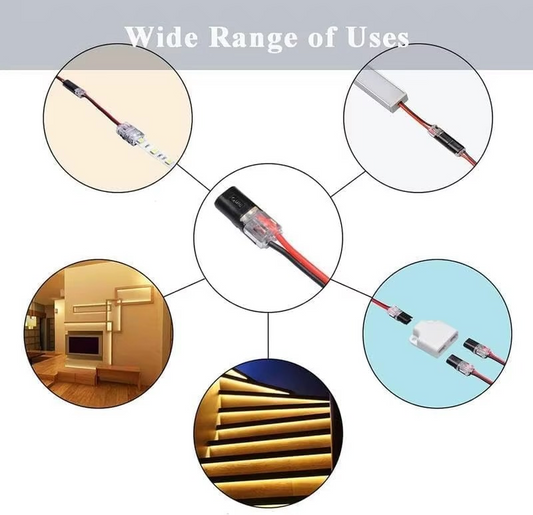 100 Pcs Waterproof Dual-Wire LED Connectors Locking Plug-in Cable Connectors Low Voltage LED Strip Lights Secure Electrical Connections